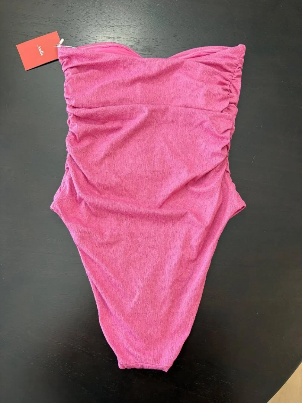 NEW Andie Pana One-Piece Strapless Ruched Pink Sparkly Swimsuit Small Beach